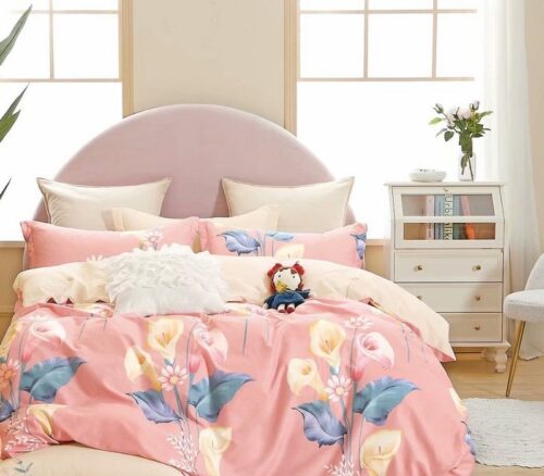 Комплект постельного белья (1,5 спальный) Хлопок (Сатин) Розовые каллы