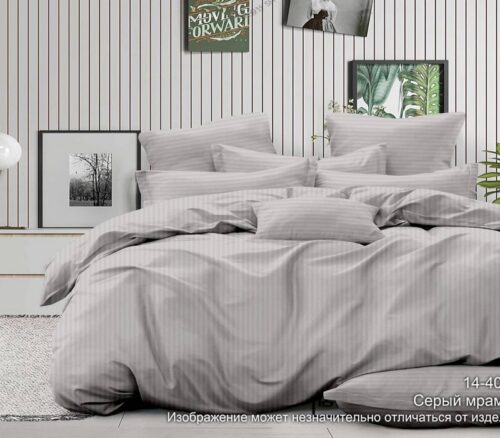 Комплект постельного белья (1,5 спальный) Хлопок (Страйп-Сатин) Серый мрамор